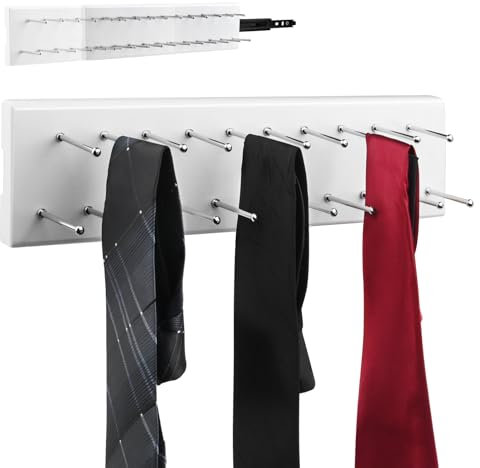 Ausziehbarer Gürtelhalter aus Holz für Schrank, 21 Krawattenaufhänger, ausziehbarer Schiebe-Krawattenhalter, seitliche Halterung, Gleitschiene, Organizer, Aufbewahrungsregal mit 21 Haken für