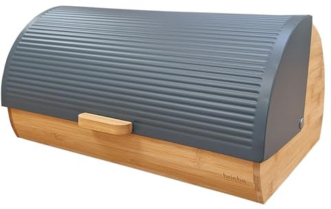 briebe Nordic Bread Box for Storage of Table Bread Bamboo Wood, Sliding Lid, Bread Box for Storage Bread and Pastries, Modern Nordic Design, Grey