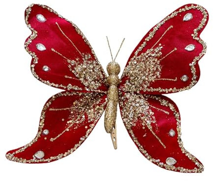 Adornos de mariposa para árbol de Navidad, mariposa con purpurina para árbol de Navidad, Adorno de mariposa de tela Decoración para árbol de Navidad, Decoración de temporada Mariposa brillante navideñ