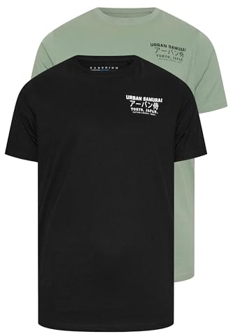 BadRhino Big & Tall 2 Pack & Sage Green 'Urban Samurai' T-Shirts - Men's - Plus Size Curve