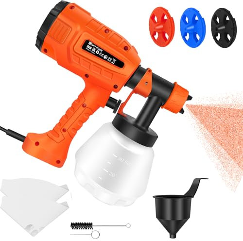 Paint Spray Gun for Fence, 1000ml Fence Paint Sprayer Powerful Electric HVLP Spray Gun with 3 Spray Patterns and Adjustable Valve Knob, Handheld Paint Sprayers for Painting Ceiling, Fence, Walls