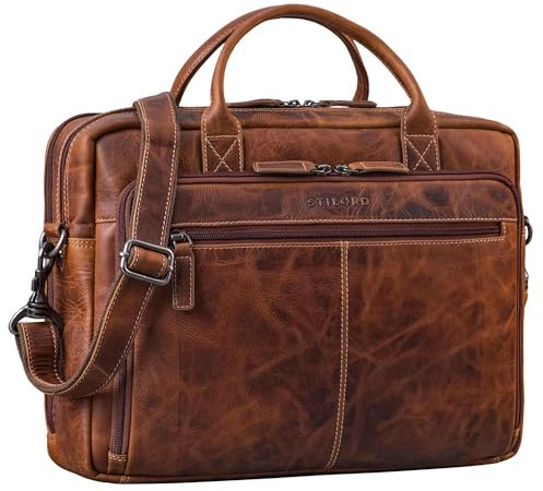 STILORD 'Zenon' Leder Aktentasche Laptoptasche 15.6-16 Zoll - Business Umhängetasche Groß - Ledertasche DIN A4 Dokumententasche - Arbeitstasche Echtleder Herren & Damen, Farbe:salerno - braun