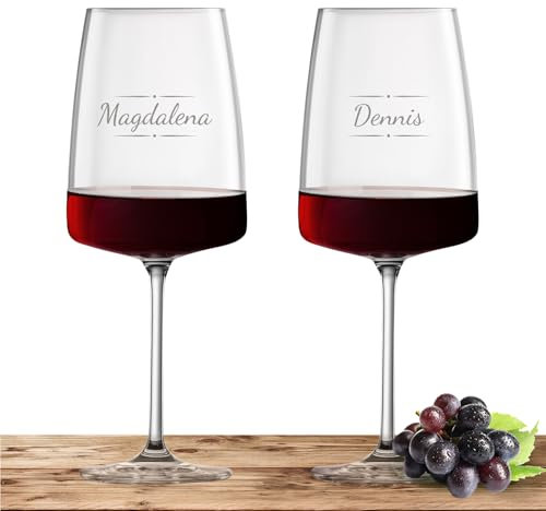 2x Schott Zwiesel Rotweinglas 660ml mit Namen oder Wunschtext graviert - Vivid Senses - Weingläser als personalisiertes Geschenk für Paare, Eltern oder zur Hochzeit - Motiv (Verzierung 03)