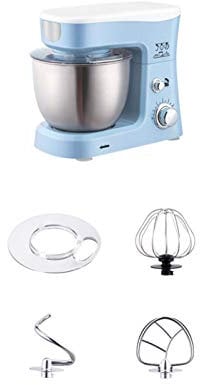 Elektrischer Standmixer mit 6 Geschwindigkeiten, neigbar, mit Knethaken, Schneebesen, Schlägel, Spritzschutz, 3,5 l Edelstahlschüssel (Rosa)