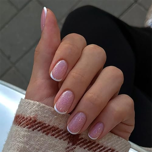 Lot de 24 faux ongles ronds et courts en acrylique - Couvrance complète - Blanc