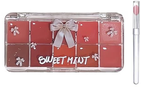 Jelly Lipgloss Palette, Korean Plumping Gloss Stick Langanhaltende Lippenfarbe und Lippenstift Palette Für Mädchen, 10 Farben Hochglänzend Jelly Lip Gloss Palette Mit Silikon Applicator(03#)