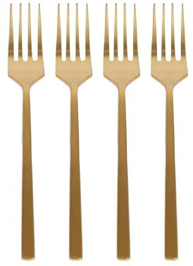 Argon Tableware Stainless Steel Cake Forks - 15cm - Gold - 4x Dining Forks High Polished Metal Fork 4-Piece Table Fork Cutlery Set