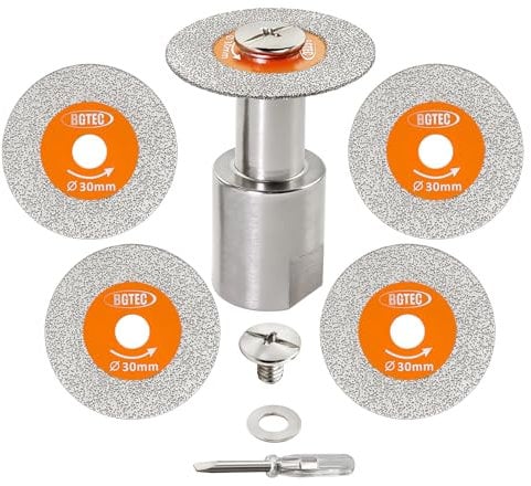 BGTEC Mini Disque Diamant - 5 Pièces 30MM Lame Diamantée pour Coupe Verre avec bride à filetage M14 pour verre, jade, cristal, bouteilles, carrelage