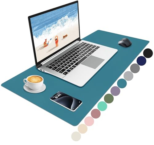 Niviy Schreibtischunterlage 80x40cm Tischunterlage XXL Mauspad Leder,Schreibtischmatte Rutschfester PU Schreibunterlage Tischschutz Unterlage Wasserdichter Mousepad für Büro,Home und Laptop Azurblau