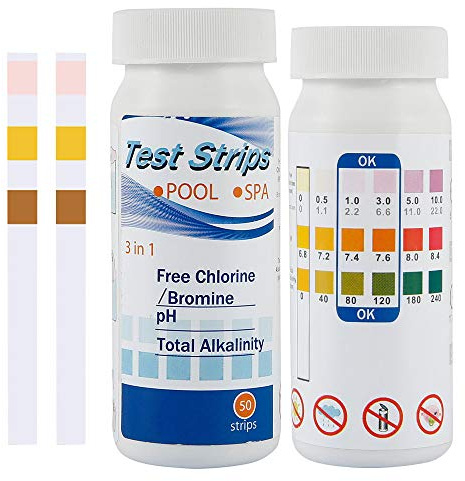KTCINA 100 Stück Pool Teststreifen Einfache Unterscheidung 3 in1 Ph Test Paper PH Teststreifen Poolwasser Wassertester für PH-Wert Freies Chlor/Brom Gesamt-Alkalinität Teststreifen Pool Tester