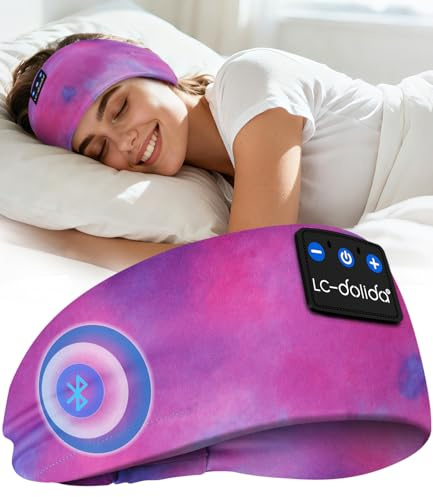 LC-dolida Sleep Headphones Ultra-Soft Bluetooth Headband with 4-Way Stretch & No-Slip Yoga Headband with Music, Wireless Sport Headphones for Running, Gym | 15H Playtime, Hi-Fi Sound