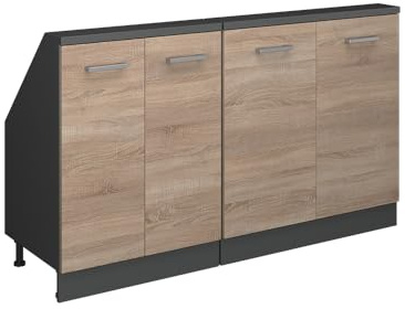 Vicco Dachschrägenschrank-Set Rion, Sonoma/Anthrazit | B140 x T46 cm, 2er Set, platzsparend für Dachschrägen