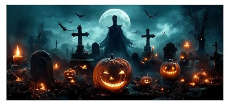 Halloween Garage Door Banner, 480 cm x 210 cm Halloween Deko Outdoor Und Garten Dekoration Hängendes Banner Und Hintergrund Horror Wanddekoration Themen Türabdeckung Für Garten, Zaun, Wand, Party (F)