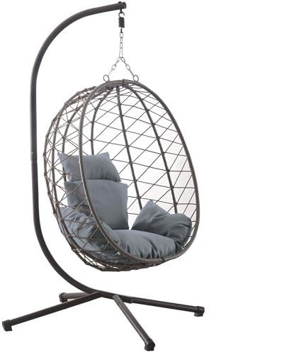 Tenzo-R Luxus Hängesessel New XXL Gestell Schwarz mit Korb und Relaxkissen Hell Grau