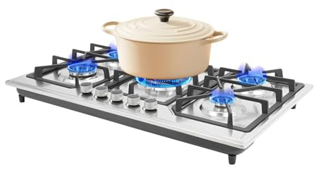 Cuisinière à gaz avec 5 brûleurs 3,3/3/1,75/1,75/1,75/1 kW pour appartements et l'intérieur, divers besoins de cuisson, argent