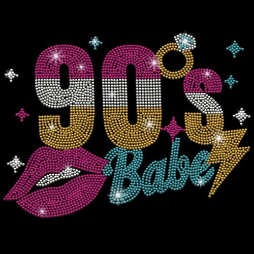 PLIGREAT 90s Babe Pattern Rhinestone Iron on Hotfix Transfer for Clothing Glitter Crystal Heat Transfer Patches for T-Shirt Hoodie Canvas Tote Bag Embellishment Iron on Rhinestone Decals