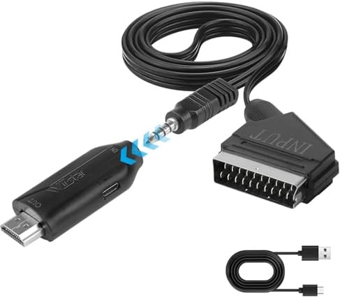 Diconu Convertisseur Péritel HDMI, 1080p/720p Adaptateur SCART vers HDMI Audio Vidéo avec Câble pour TV HDTV Monitor Projecteur, STB VHS Xbox PS1/2/3 Sky DVD Blu-Ray N64 Wii VCR (1 Mètre)