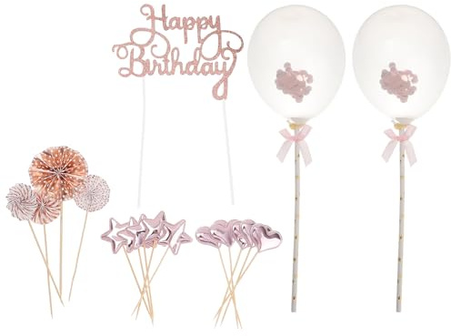 BAZEITFLOW 17 Stück Happy Birthday Tortenaufsatz Dekorative Geburtstagskuchen Topper in Roségold Kleine Geburtstagskuchen Picker für Partydekoration und Dessertverzierung