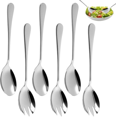 6 Piezas Juego De Cubiertos para Ensalada, 20cm | Cuchara de Ensalada Tenedor de Acero Inoxidable, Aptos para Lavavajillas, Cubiertos para Servir Ensalada para Cocina, Fiesta
