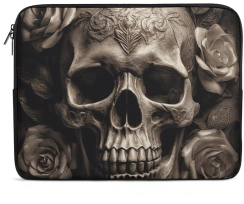Laptop-Hülle aus Leder, Motiv: Totenkopf, 25,4 - 43,2 cm, ultradünn, leicht, Neopren, tragbare Computerhülle