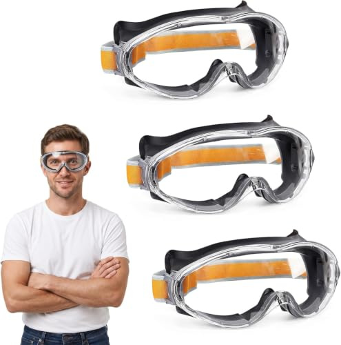 Dexpally 3 Stück Schutzbrille Arbeitsschutzbrille für Brillenträger, Antibeschlag Schutzbrillen, Schutzbrille Staubdicht Verstellbare, Schlagfeste Schutzbrille Labor/Heimwerken - Mann/Frau