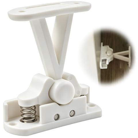 Static Caravan Door Retainer Catch, Heavy Duty Windproof Door Stop Latch | Caravan Door Catch with Stainless Steel Springs, White Extended T Type Holder Clip for Motorhome RV Camper Boat Locker