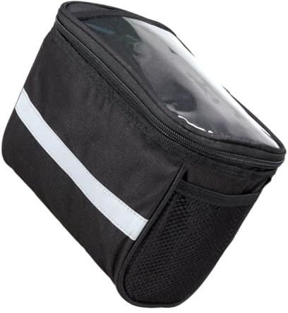 Borsa per Bici Elettrica da Manubrio, Borsello Oxford Nero | Strisce Riflettenti, Pratico Spazio per Telefono e Bicchieri, Uso su Bici Elettriche e Tricicli