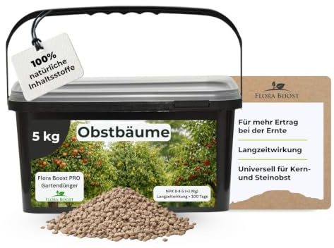 Flora Boost PRO Obstbaum Dünger 5 kg Granulat | Langzeitdünger NPK 8-4-5 für Obstbäume & Obstgehölze I Für gesundes Wachstum, kräftige Wurzeln & reiche Ernten