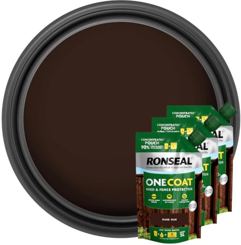Ronseal One Coat Shed & Fence Protector 950ml Dark Oak 3 Pack Makes 15L with Mixing Tub