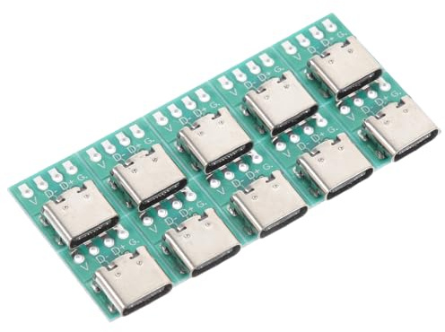 SUPVOX USB Type-c USB C Breadboard 3.1 Female Connector Board 10pcs with Pcb and Zinc Alloy Material, DIY Design Easy to Install for Data Cable Transmission