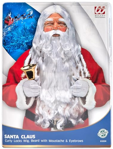 Widmann X1524 - Luxusweihnachtsmannset, mit Lockenperücke, Maxi Bart mit Schnurrbart und Augenbrauen, Weiß, Weihnachten, Mottoparty