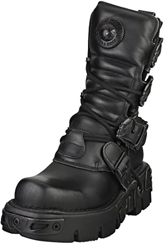 New Rock Metallic nero Pelle Stivali M.391-S18