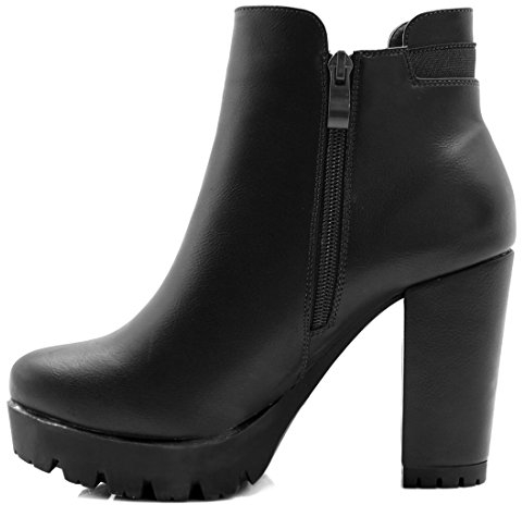 Allegra K Stivali Chelsea da donna con tacco alto e plateau e cerniera, Nero, 38.5 EU