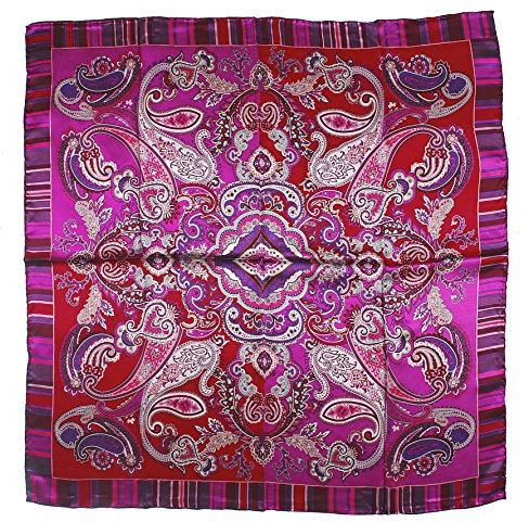 Nella-Mode Elegantes Hochwertiges SEIDENTUCH in Rot & Lila, PAISLEY-DESIGN, 87x87 cm Handrolliert