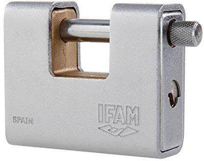 IFAM Candado Acero Endurecido Monobloque Serie Armoured, Rectangular Forma de U, Longitud de 90mm, Gran Nivel de Protección, Seguridad y Resistencia, Cromado, Incluye Llaves