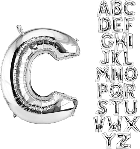 DekoRex Folienballon Silber 40cm Luftballon Geburtstag Hochzeit Deko (Buchstabe C)