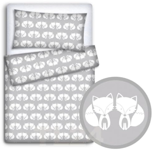Babymam BABY BEDDING SET PILLOWCASE + DUVET COVER 2PC TO FIT JUNIOR BED (Fox grey)