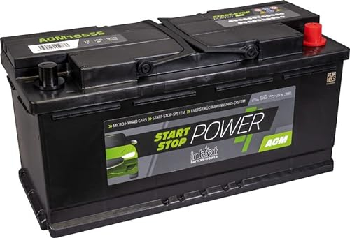 intAct AGM Start-Stop-Batterie 12V 105Ah 950A, wartungsfreie AGM Batterie mit Schnellladetechnologie, für Start-Stop-Fahrzeuge, Maße (LxBxH): 394x175x190mm, Pluspol rechts