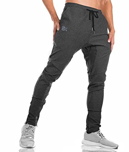 BROKIG Mens Gym Tracksuit Bottoms Jogging Joggers Running Trousers | Men's Sports Trousers with Double Pockets,Skinny,Slim fit,Casual,Elasticated Waist,Uncuffed,Stretch,Tapered,Ankle Zip