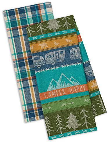 DII Design Imports Happy Camper Geschirrtücher – Set von 2 – RV Park Jacquard – Happy Camper Plaid