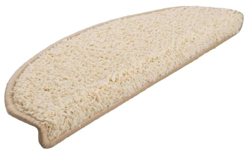 vidaXL 15x Stufenmatte Halbrund rutschfest Stufenmatten Treppenmatten Treppenteppich Stufenschoner Treppenschoner Treppenschutz Matte Creme 65x21x4cm