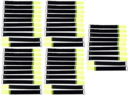 50x 20 cm x 20 mm wiederverschließbare Klett-Kabelbinder NEON GELB mit Metall-Öse - Kabel-Klettband 200 mm wiederverwendbar