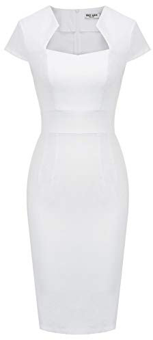 GRACE KARIN Womens 50s 60s Vintage Pencil Dress Bodycon Cap Sleeve Dress, White-8947, M