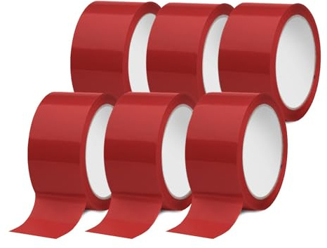 IMBALLAGGI 2000 - Nastro Adesivo Pacchi Rosso in Polipropilene, 6Pz 5cm x 66Mt x 76mm, Nastro Adesivo Colorato Resistente a Strappo Silenzioso, Nastro Imballaggio per Spedizioni, Scatoloni e Trasloco
