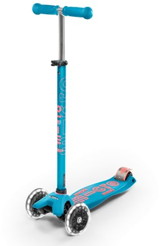 Micro® Maxi Deluxe LED-Roller, 3 Räder, 5-12 Jahre, Gewicht 2,5 kg, maximale Traglast 70 kg, Höhe 67-91 cm, rutschfeste Plattform, Polypropylen (flexibel, hohe Widerstandsfähigkeit) (Karibikblau)