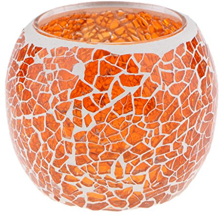 joyMerit Teelichthalter Mosaik Glas Teelicht Kerzenhalter Kerzenständer - Orange