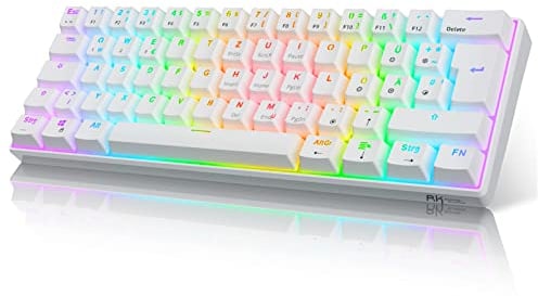 RK61 Mechanische Gaming-Tastatur, 2,4 GHz Wireless/Bluetooth/Wired 60% Mechanische Tastatur 61 Tasten Hot-Swap-fähiger Blauer Schalter mit RGB-Beleuchtung Kompatibel für Win/Mac, Weiß (QWERTZ)