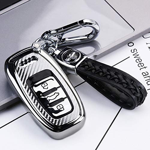 ontto Smart Autoschlüssel Hülle Cover für Audi A4 A5 A6 A7 A8 RS4 RS5 RS6 RS7 Q5 Q8 R8 S4 S5 S6 S7 2016 2015 2014 Schlüsselhülle Schlüsselanhänger TPU Schlüssel Schutz Etui Case 3 Tasten-Silber