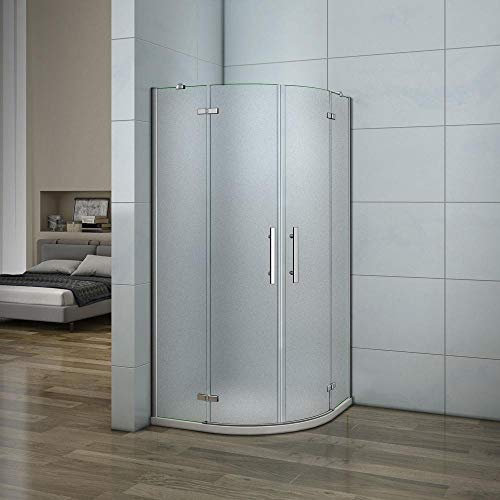 AICAit 195 cm Box Doccia Semicircolare Opaco 2 Porte Battenti Sloon Cristallo 6 mm Temperato Satinato Anticalcare con Barra Stabilizzatrice 90x90 cm,incluso piatto doccia 90x90 cm