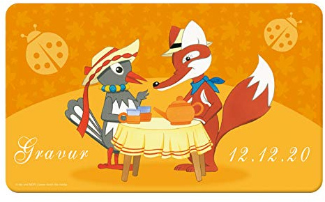 Fuchs und Elster Kinderbrettchen mit eigener Gravur/Namen Frühstücksbrettchen (Unser Sandmännchen)